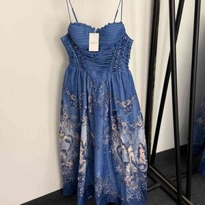 Zimmermann Blue Floral Print Corset Dress